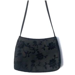 Liz Claiborne Mini Bag Black On Black Floral Print Shoulder Strap Clutch Bag